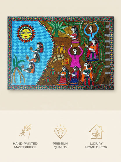 Hand-Painted Chhath Puja Madhubani Wall Art Decor