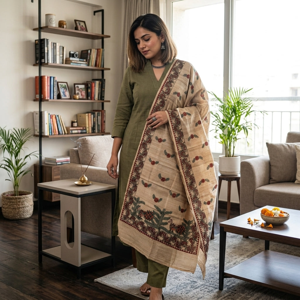 Handmade Madhubani Painting Dupatta for Women | Ethnic Hand-Painted