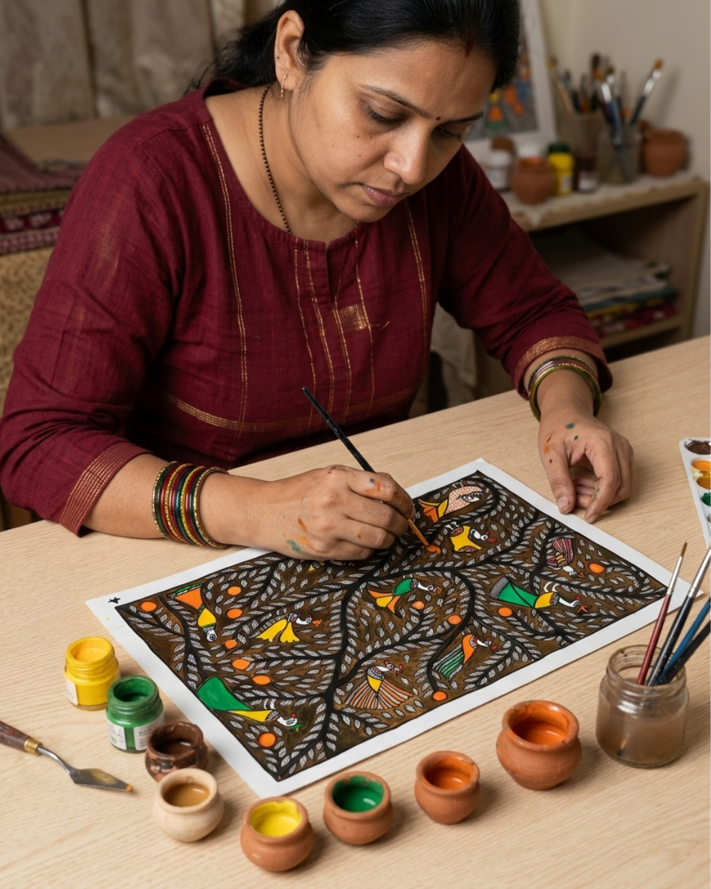 Tree of Life Madhubani Painting on Handmade Paper (15–22 Inch) – Traditional Mithila Folk Art Wall Decor