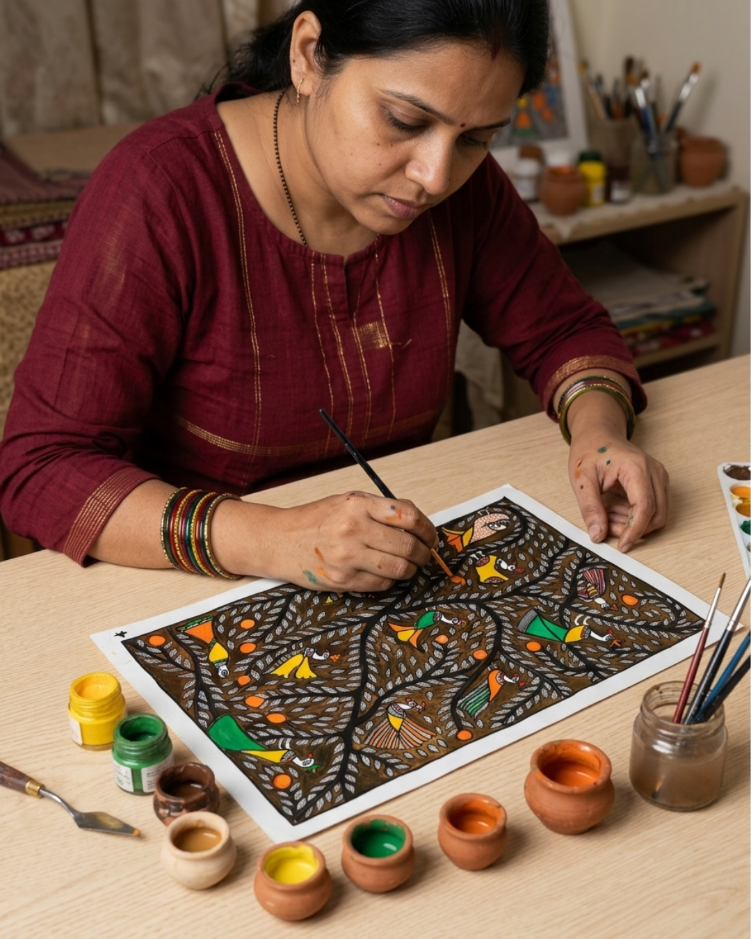 Tree of Life Madhubani Painting on Handmade Paper (15–22 Inch) – Traditional Mithila Folk Art Wall Decor