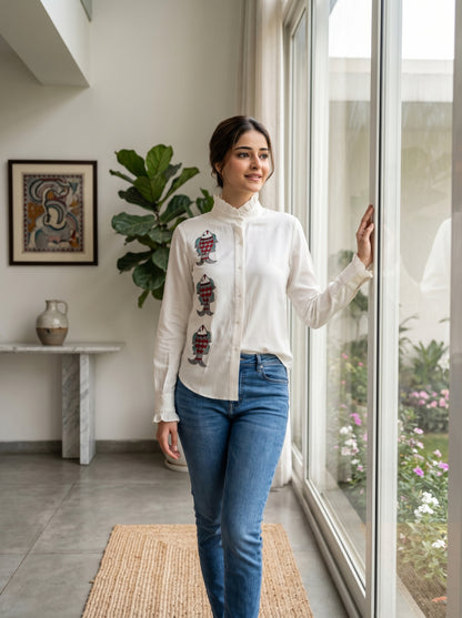 Front & Back Handmade Madhubani Painting Women Shirt