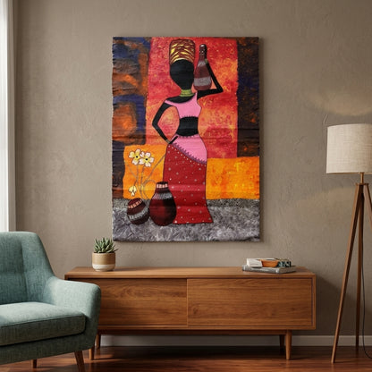 African Women Abstract Madhubani Painting Wall Art