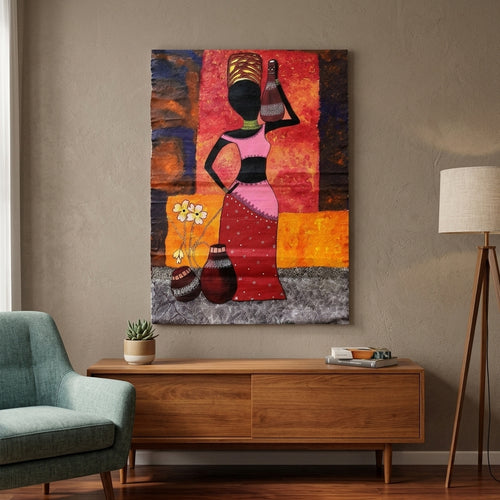African Women Abstract Madhubani Painting – Handmade Wall Art