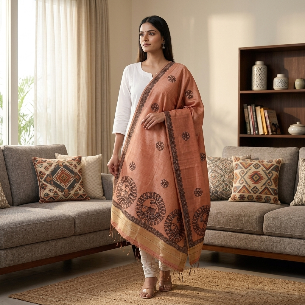 Handmade Madhubani Painting Dupatta for Elegant Style