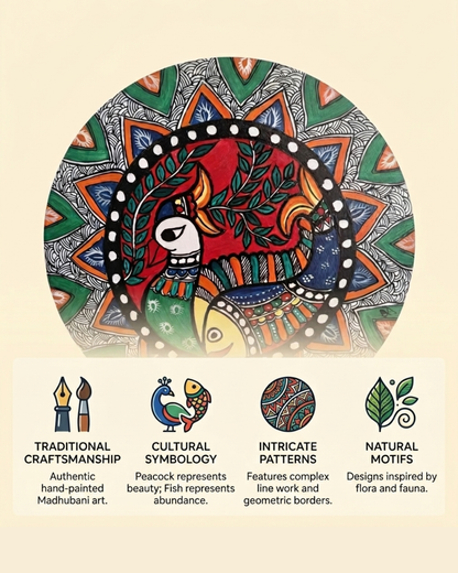 Handmade Peacock Madhubani Painting Traditional Wall Art