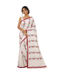 Red & White Floral Handmade Madhubani Painting Saree with Blouse