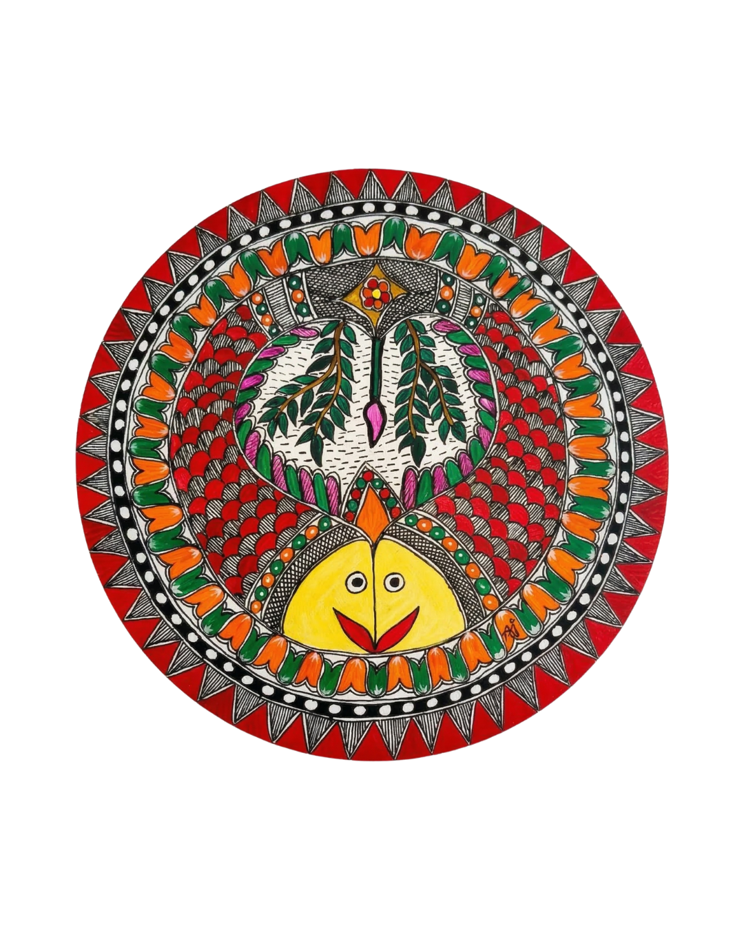Twin Fish Madhubani Wall Art | 12 Inch MDF Board