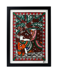 Elephant Madhubani Painting Framed A4 – Wall Art Decor