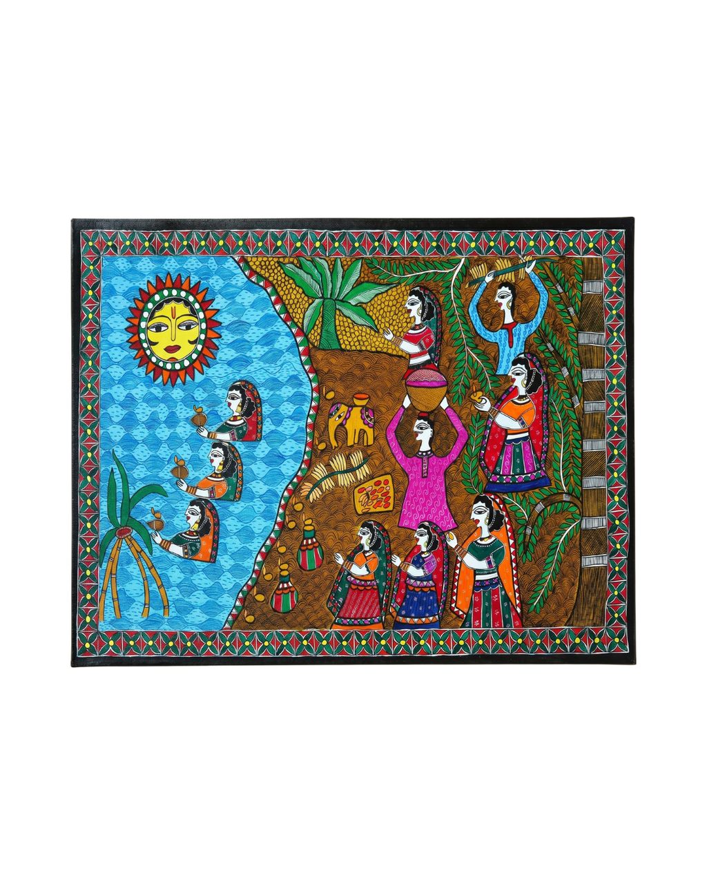 Hand-Painted Chhath Puja Madhubani Painting  – Traditional Indian Folk Art Wall Decor