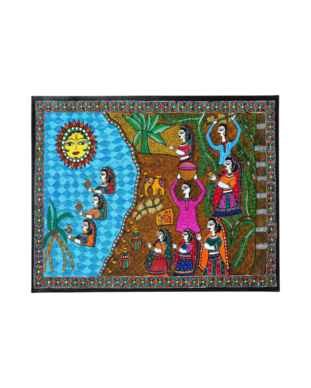 Hand-Painted Chhath Puja Madhubani Wall Art Decor