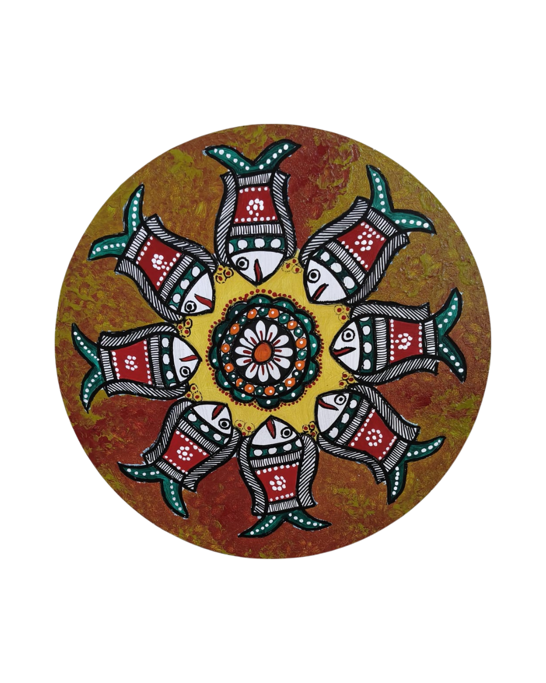 Fish Madhubani Wall Art on MDF Board – Handmade Mithila Painting for Home Decor