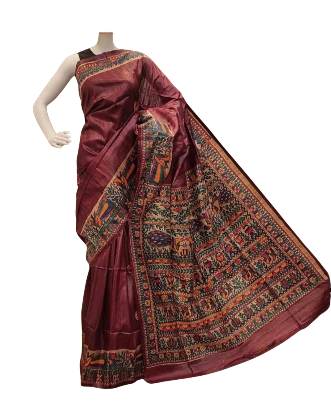 Handmade Madhubani Painting Silk Saree with Blouse | Ethnic Saree for Women