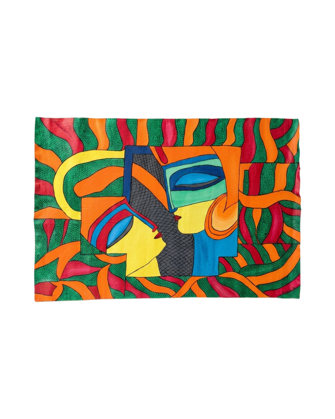Krishna and Radha Abstract Madhubani Painting – Handmade Traditional Wall Art