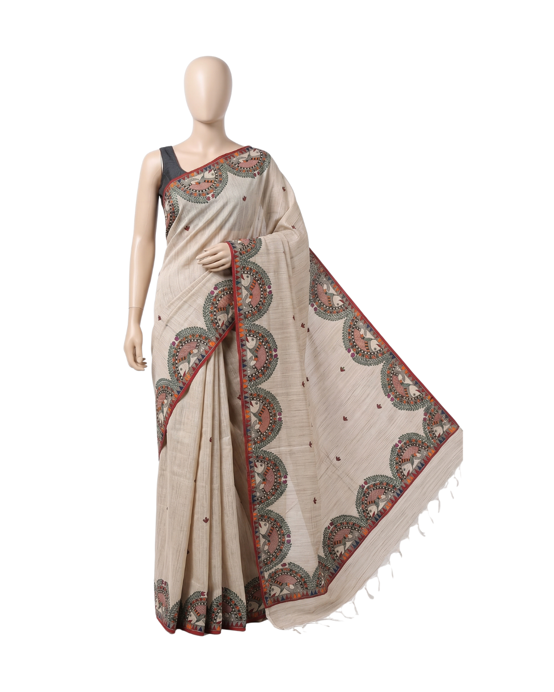 Handmade Madhubani Painting Tussar  Saree with Blouse – Traditional Ethnic Wear for Women
