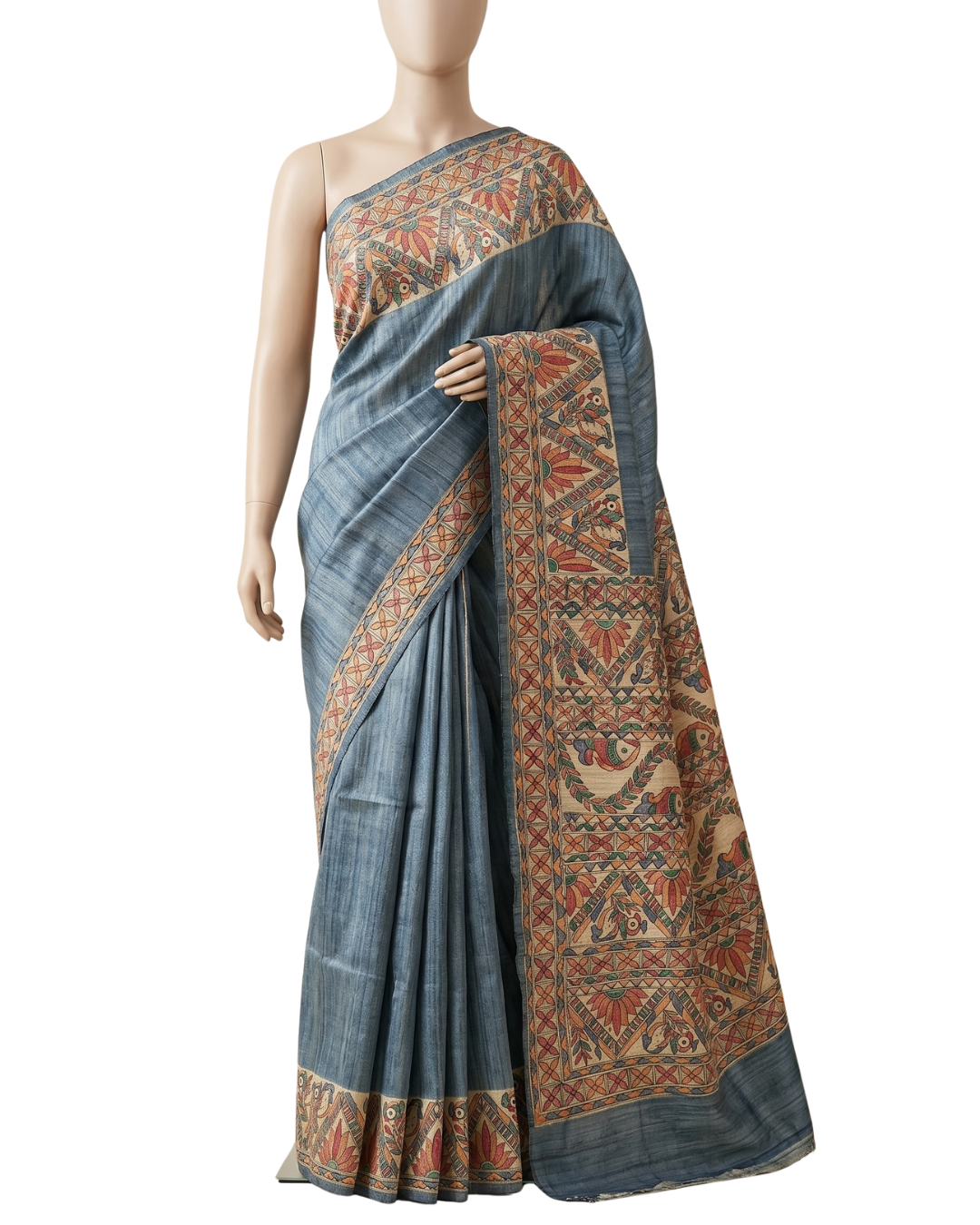 Handmade Madhubani Painting Saree with Blouse | Hand-Painted Ethnic Saree for Women