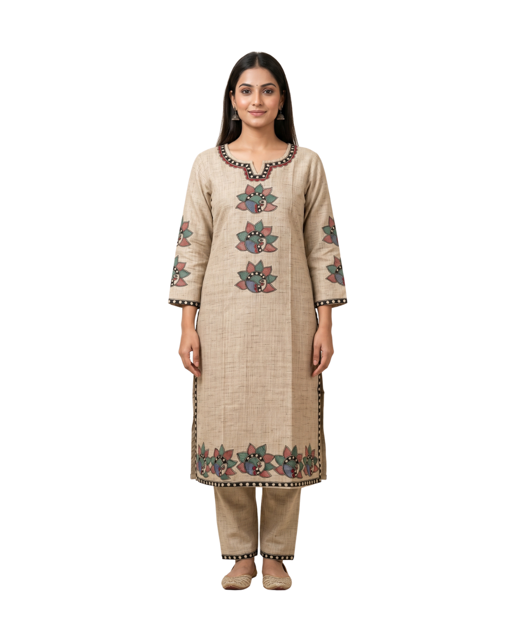 Hand-Painted Madhubani Kurti & Palazzo Set |  Ethnic Wear for Women
