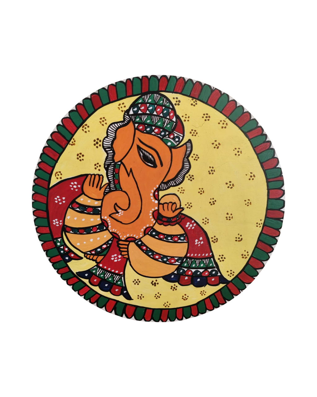 Handmade Ganesha Madhubani Painting Wall Art on MDF Board – Traditional Mithila Home Decor