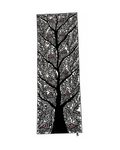 Handmade Tree of Life Madhubani Wall Art Black & White