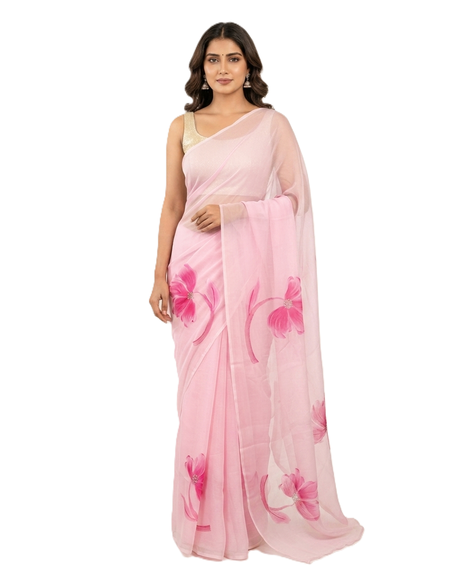 Floral Handmade Madhubani Painting Saree with Blouse Piece – Elegant Hand-Painted Mithila Art Saree for Women