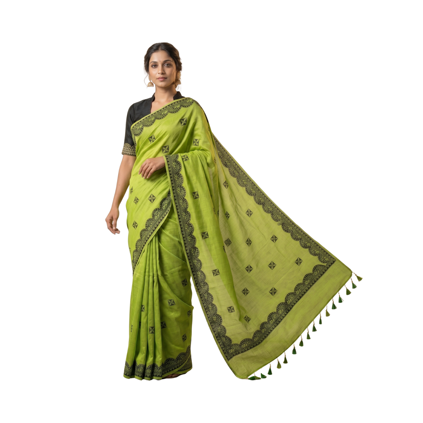 Parrot Green Handmade Madhubani Painting Saree for Women