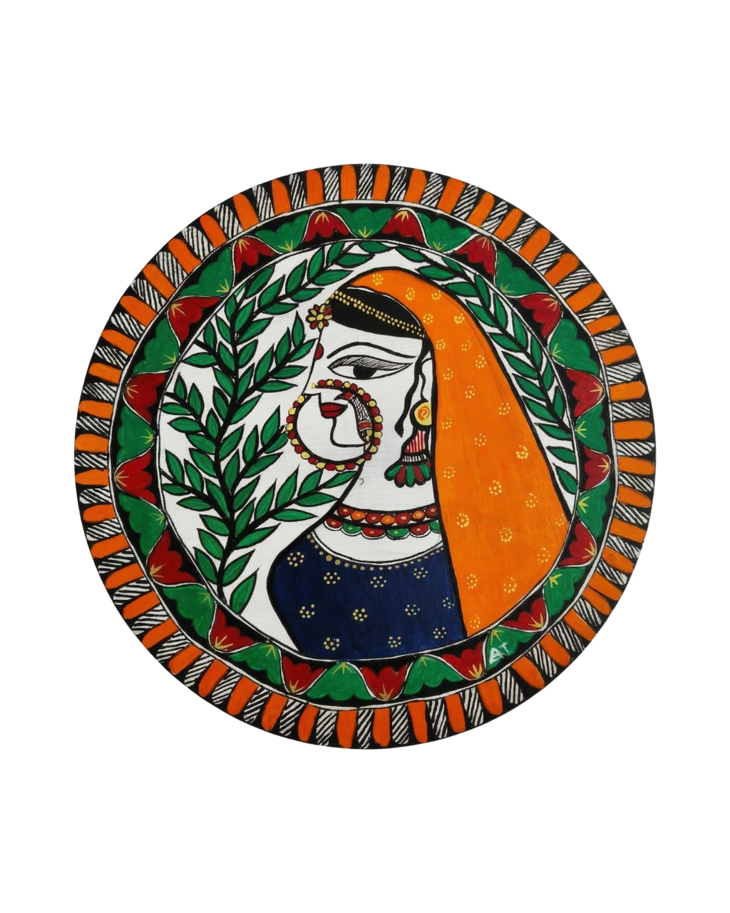 Maithil Lady Madhubani Wall Art | 12 Inch MDF Board
