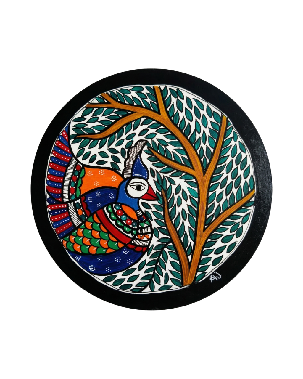 Peacock and Tree Madhubani Wall Art | 12 Inch MDF Board