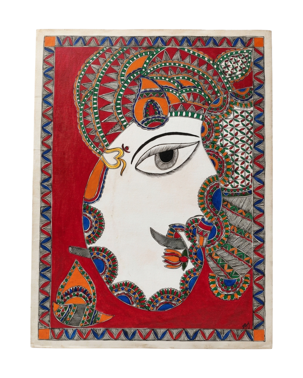 Ganesha Madhubani Painting Handmade Paper Wall Art Without Frame