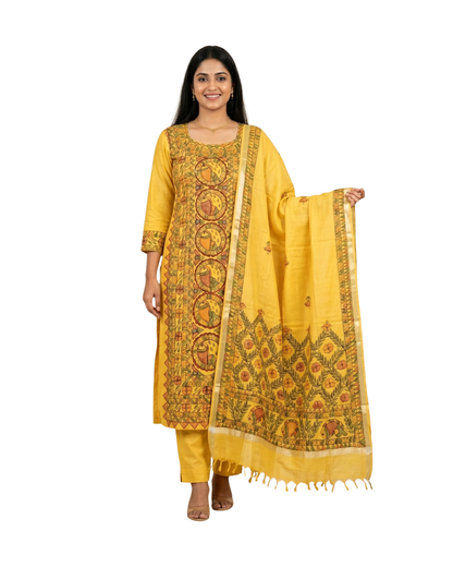 Hand-Painted Madhubani Kurti Palazzo Dupatta Set