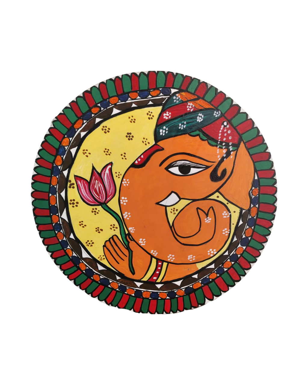 Handmade Ganesha Madhubani Painting Wall Art MDF Board – Traditional Mithila Art Home Decor