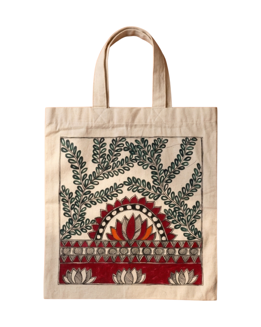 Madhubani Painting Tote Bag – Handmade Art Bag for Shopping, Travel & Daily Use