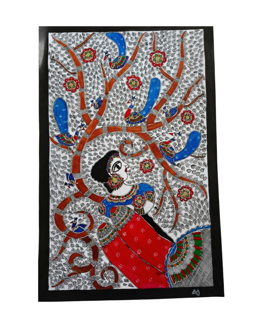 Handmade Bharti Mata Madhubani Painting Folk Art Decor