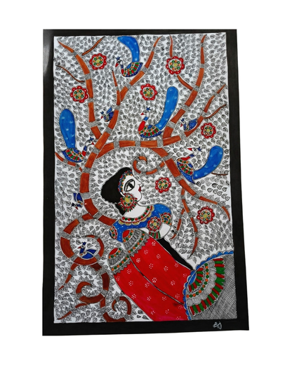 Handmade Bharti Mata Madhubani Painting Folk Art Decor