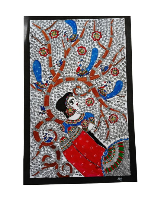 Handmade Bharti Mata Madhubani Painting Folk Art Decor