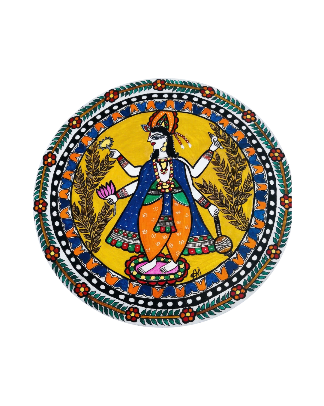 Vishnu ji Madhubani Wall Art | 14 Inch MDF Board