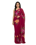 Floral Handmade Madhubani Painting Saree with Blouse  – Traditional Mithila Art Saree for Women