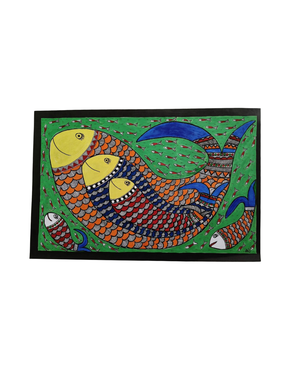 Fish Madhubani Painting on Handmade Paper (14x22 Inch) – Traditional Mithila Folk Art Wall Decor
