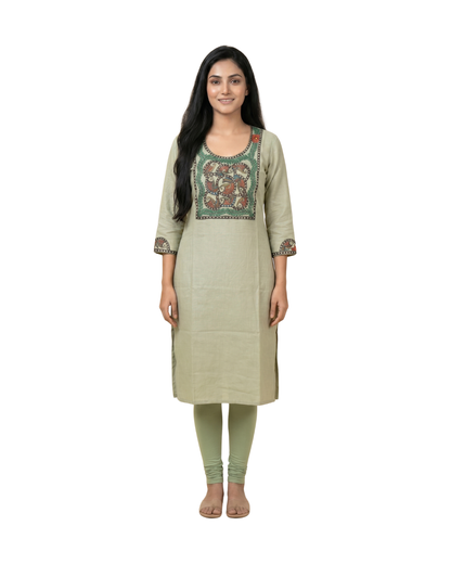 Hand-Painted Madhubani Unstitched Kurti for Women