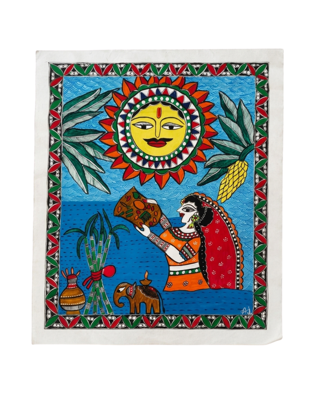 Chhath Puja Madhubani Painting – Handmade Traditional Indian Wall Art