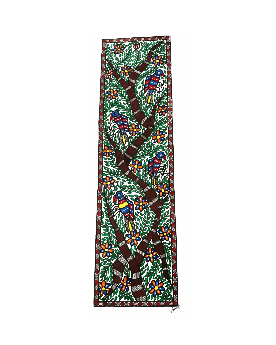 Tree of Life Madhubani Painting with Birds | Handmade Wall Art