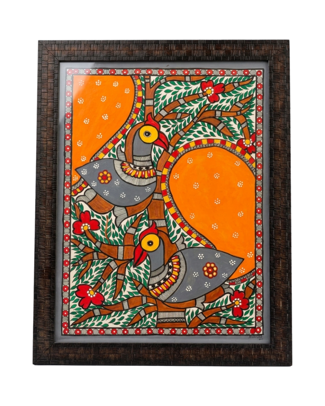 Peacock Madhubani Painting  with Frame – Traditional Indian Wall Art