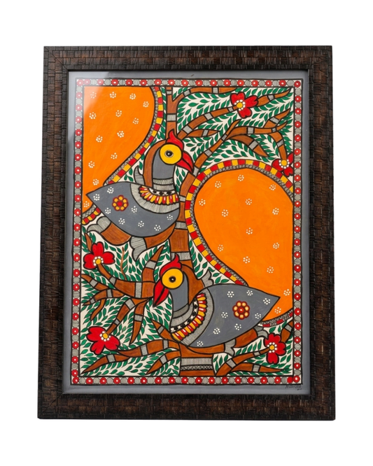 Peacock Madhubani Painting with Frame | Wall Art Decor