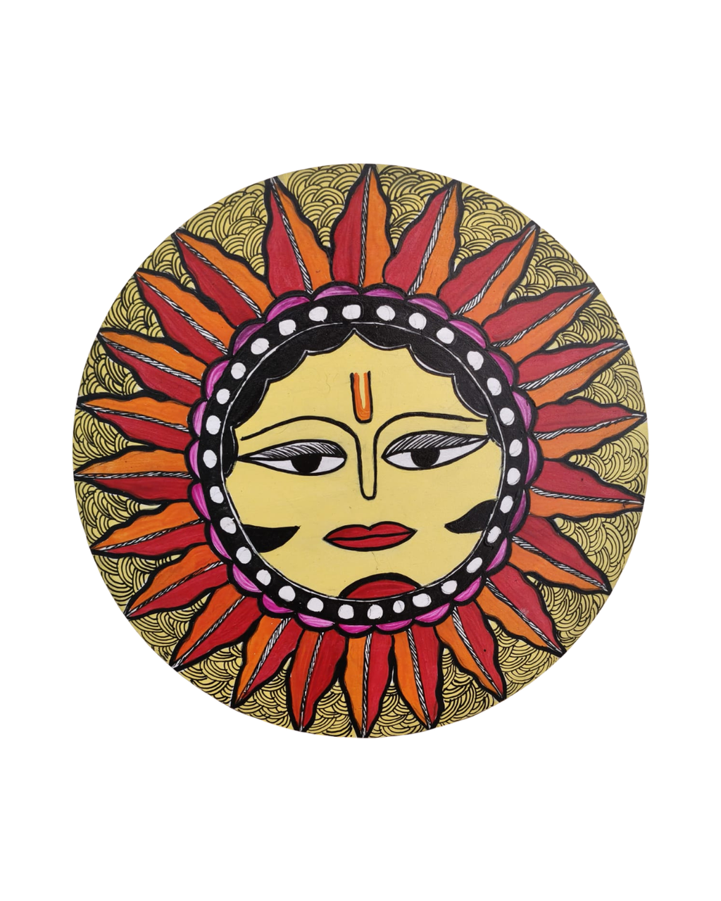 Handmade Lord Surya Madhubani Painting Wall Art on MDF Board  – Traditional Mithila Art Decor