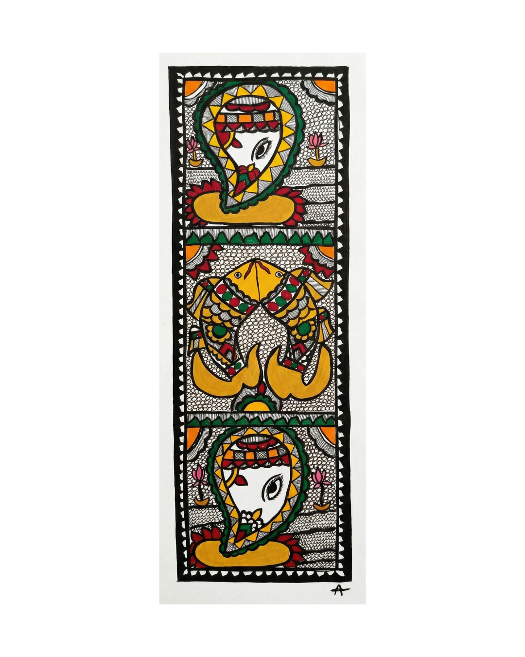 Fish & Ganesha Madhubani Painting – Handmade Paper Wall Art