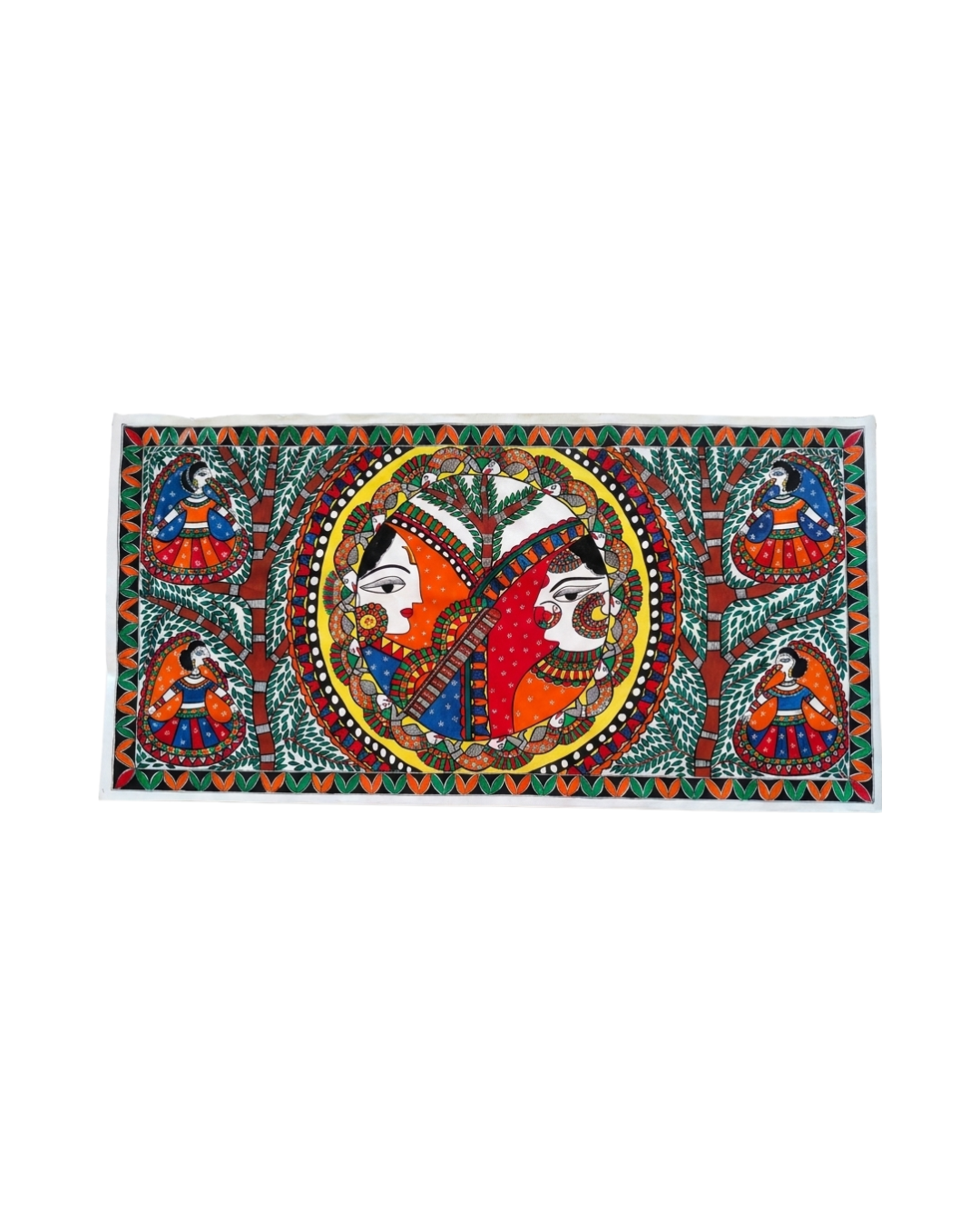 Krishna Radha Rashlila Madhubani Painting Canvas Wall Art Without Frame