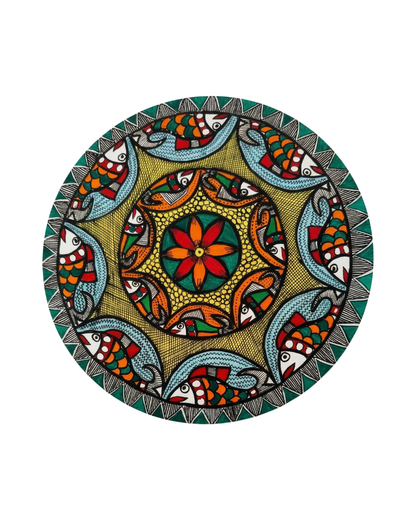 Fish & Lotus Mandala Madhubani Wall Art Painting