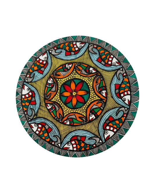 Fish & Lotus Mandala Madhubani Wall Art Painting