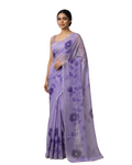 Lavender Floral Handmade Madhubani Painting Saree with Blouse – Handcrafted Mithila Art