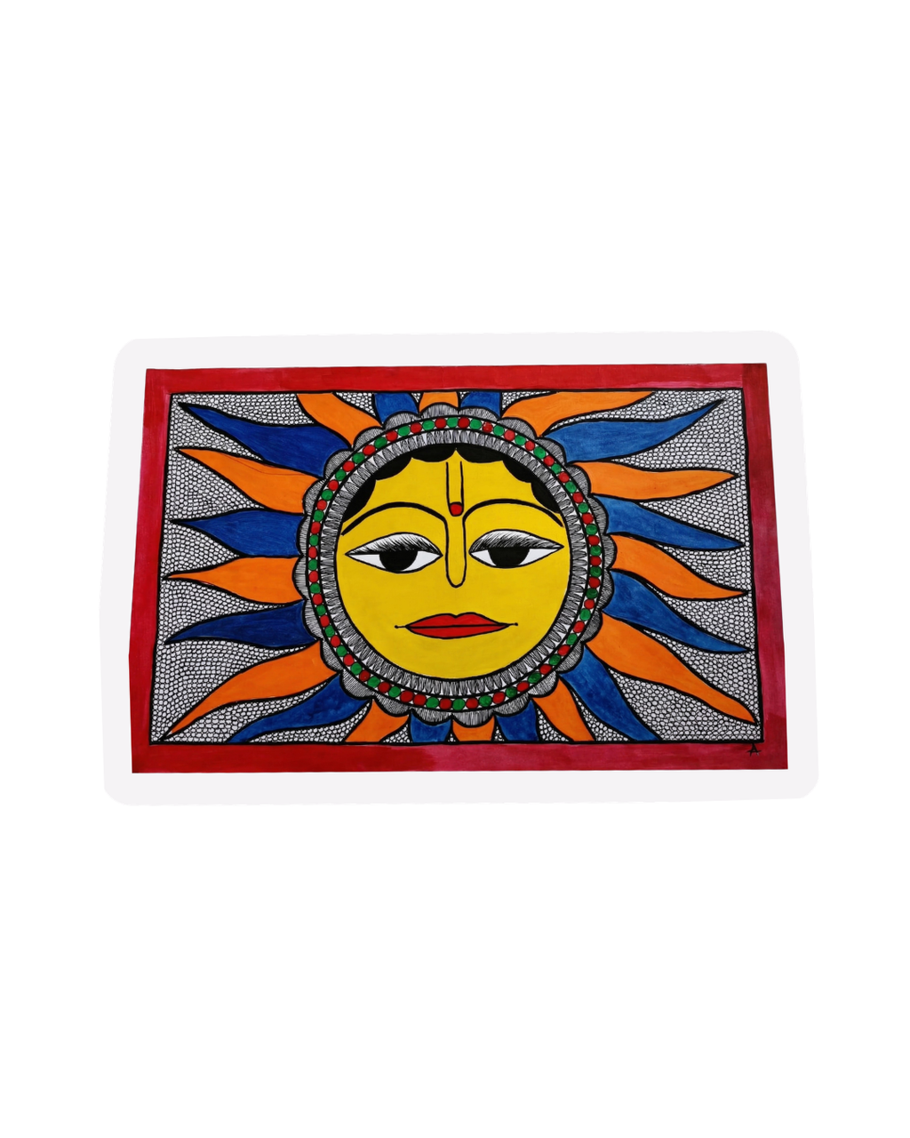 Sun Madhubani Painting on Handmade Paper (14x22 Inch) – Traditional Mithila Folk Art Wall Decor
