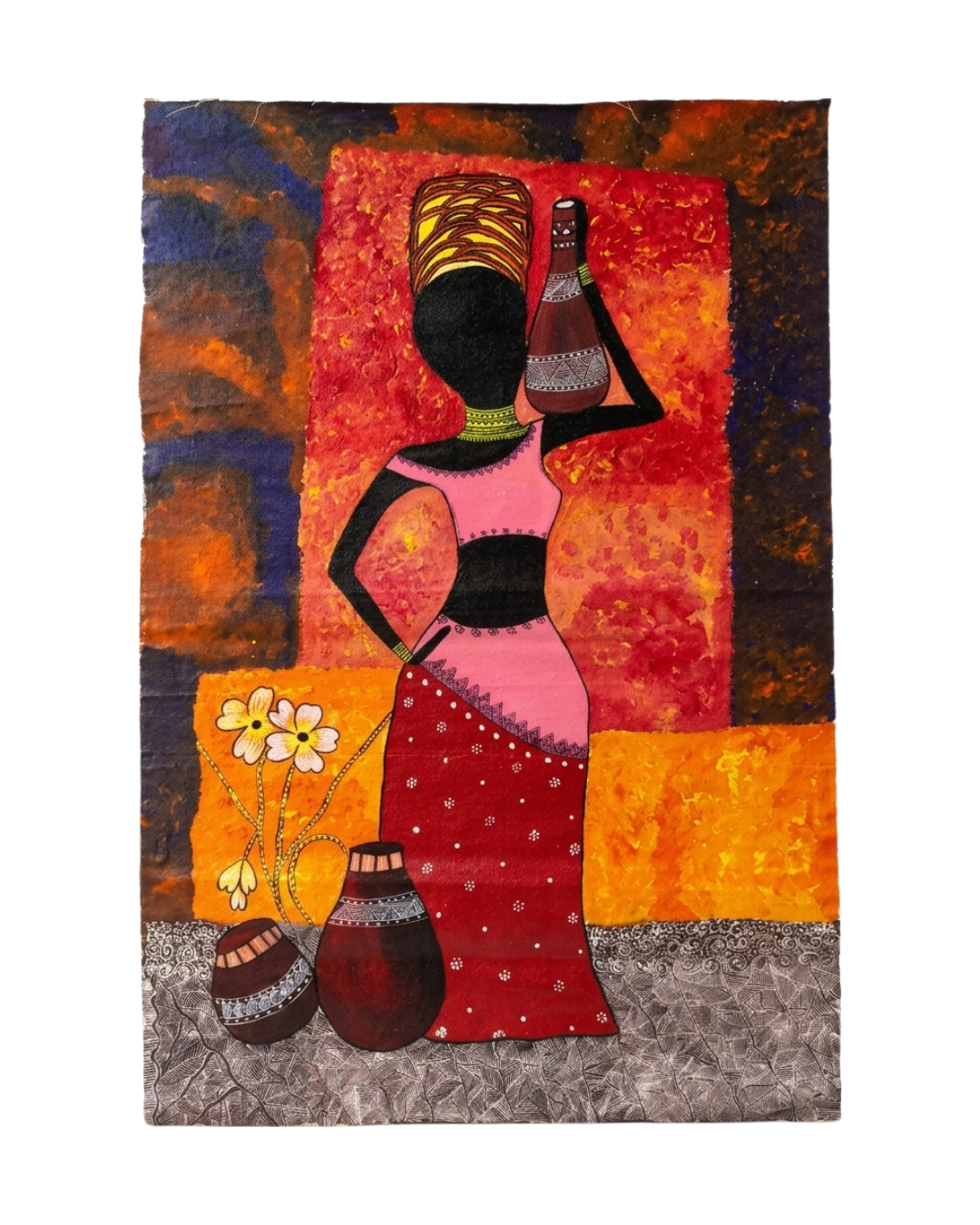 African Women Abstract Madhubani Painting – Handmade Wall Art