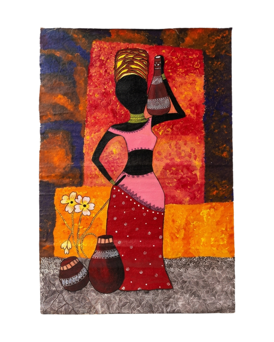 African Women Abstract Madhubani Painting Wall Art